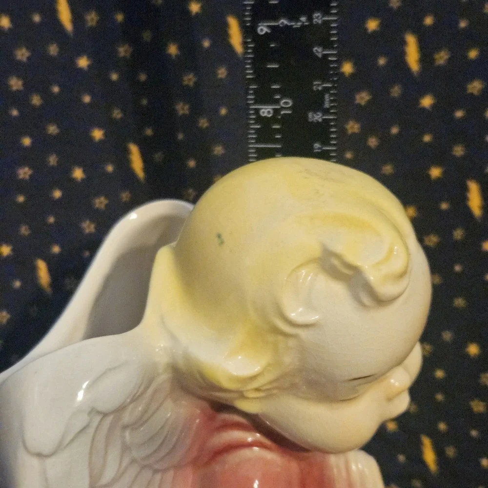 Vintage Pink‎ Praying Angel Wall Pocket Planter Vase Ceramic 8